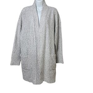 Lands End Womens XL Grey White Marled Open Front Shawl Collar Cardigan Sweater